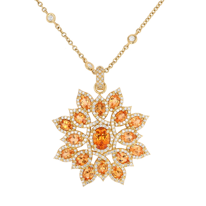 18K Yellow Gold Mandarin Garnet Flower Pendant