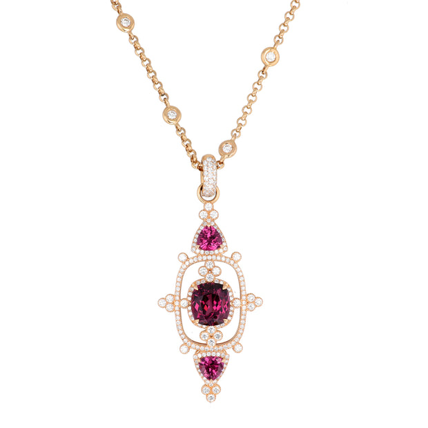 18K Rose Gold Purple Garnet and Diamond Pendant