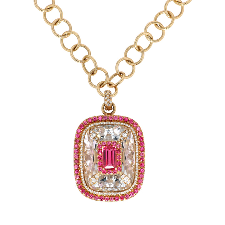 18K Yellow Gold Topaz, Spinel, Rubellite, Mandarin Garnet and Diamond Pendant