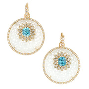 18K Yellow Gold Ice Jade and Blue Zircon Diamond Earrings