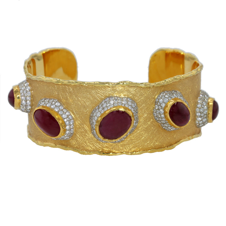 24K and 18K Yellow gold Greenland Ruby and Diamond Bracelet