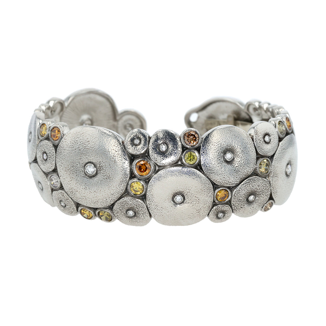 Platinum "Orchard" Cuff Bracelet with Natural Color and White Diamonds