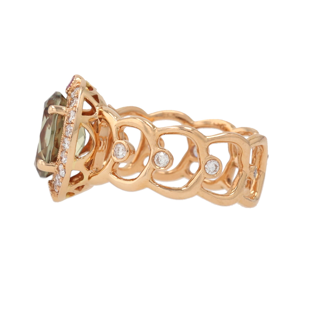 18K Rose Gold Csarite and Diamond Ring