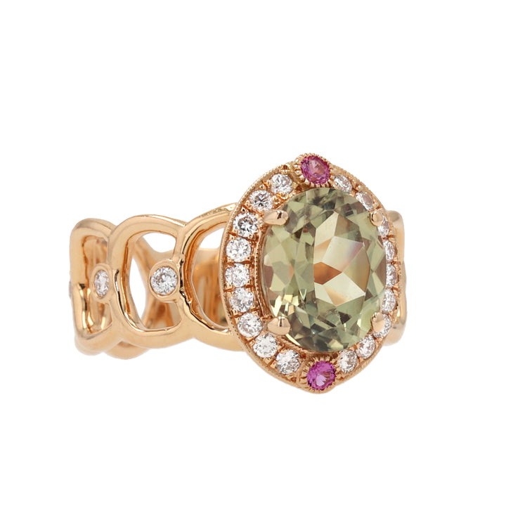 18K Rose Gold Csarite and Diamond Ring