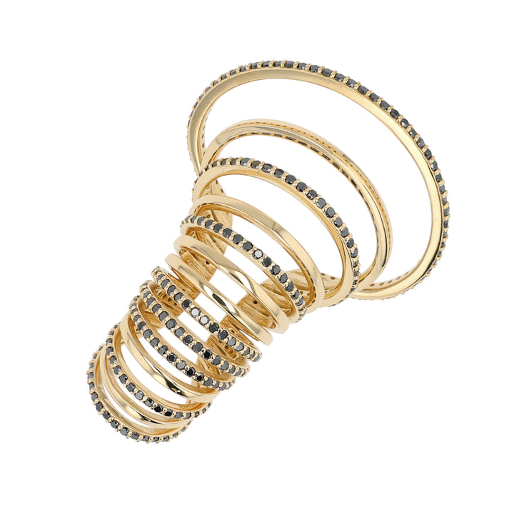 18K Yellow Gold Multi-Hoop Black Diamond Ear Cuff