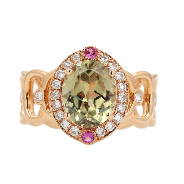 18K Rose Gold Csarite and Diamond Ring