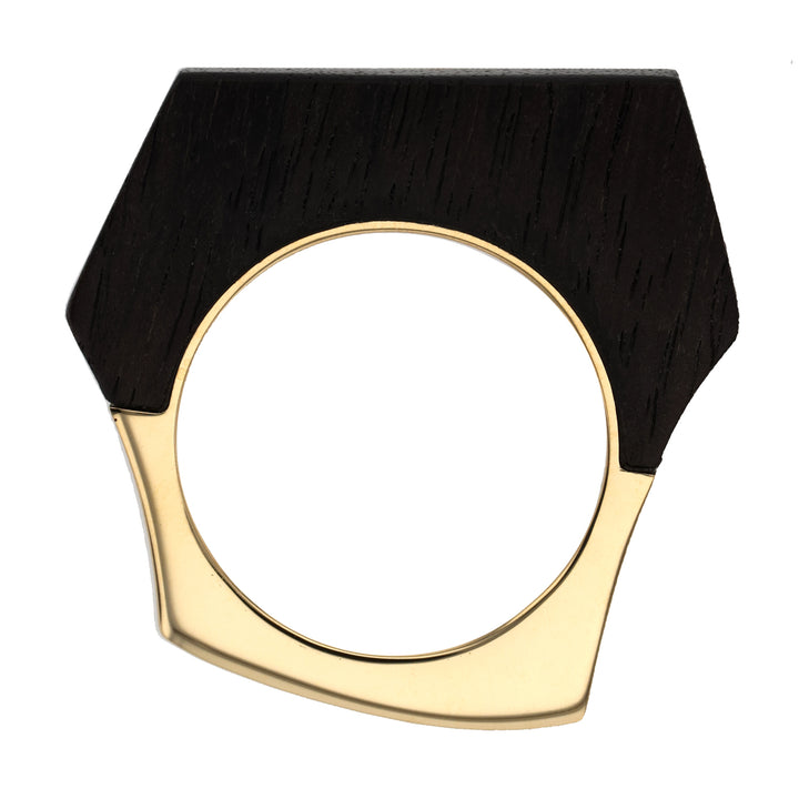 18K Yellow Gold Hand Carved Ebony Hexagon Ring