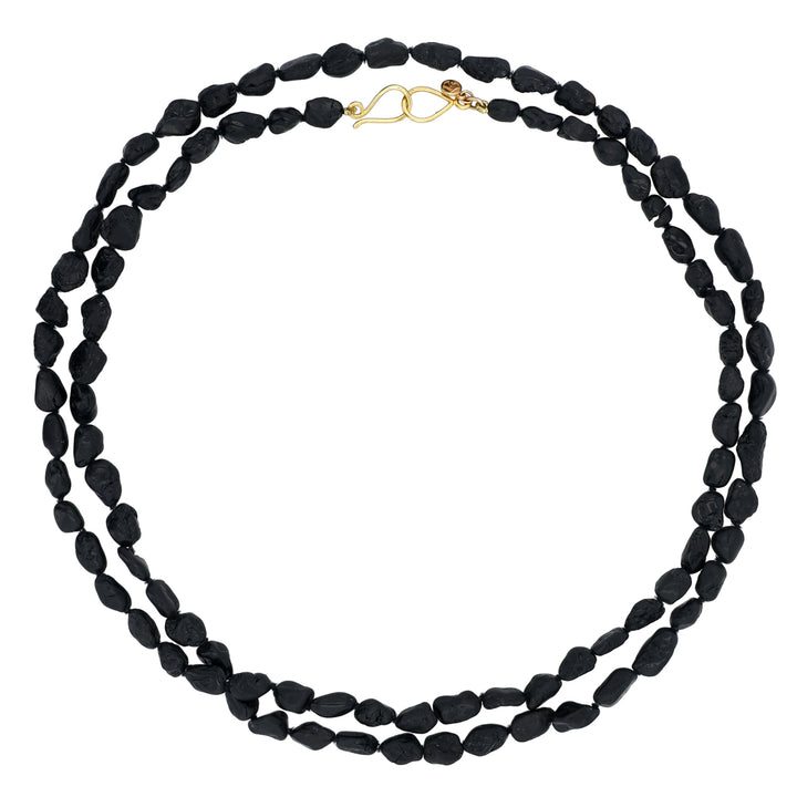 18K Yellow Gold Black Tourmaline and Gold Bead Necklace