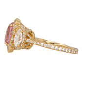 18K Yellow Gold 3-Stone Padparadscha Sapphire and Diamond Ring