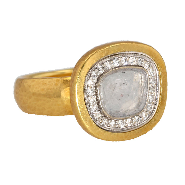 24K Yellow Gold One of a Kind Diamond Slice Ring