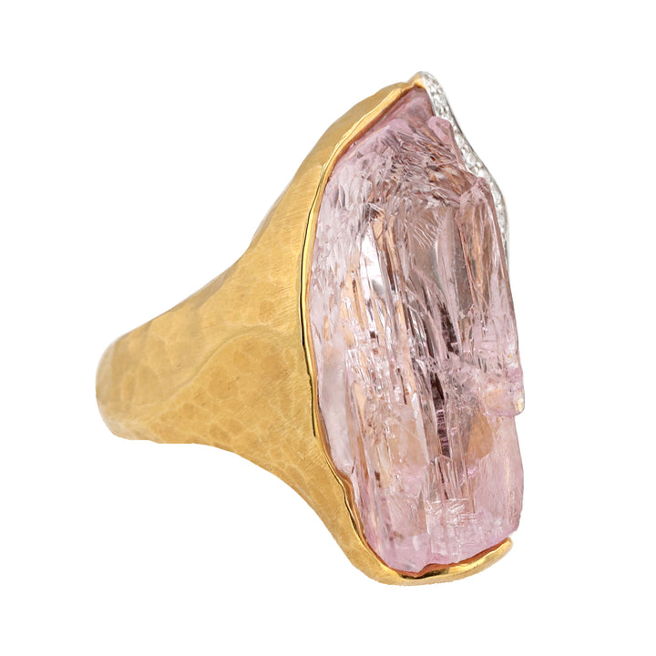 18K Yellow Gold Kunzite and Diamond Ring