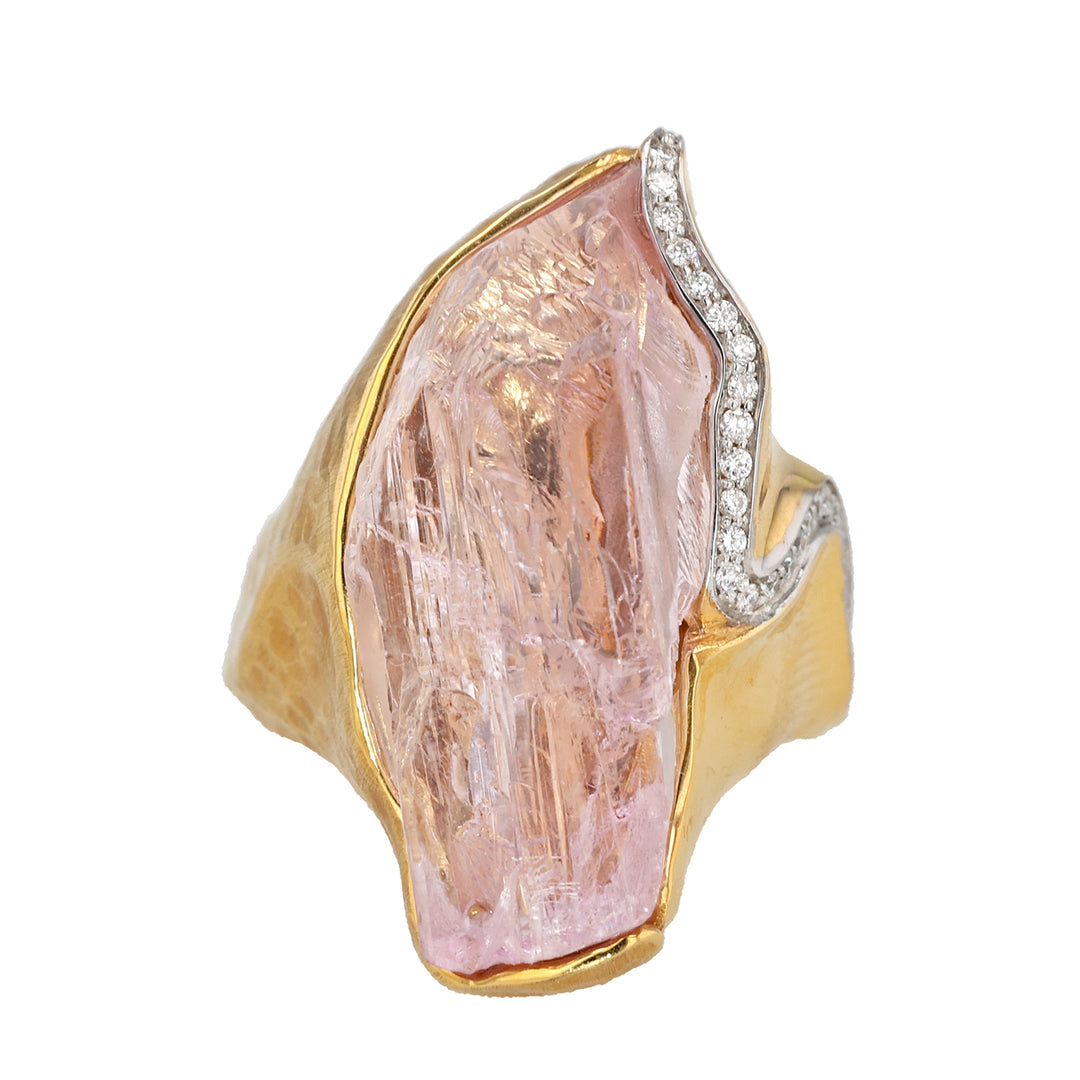 18K Yellow Gold Kunzite and Diamond Ring