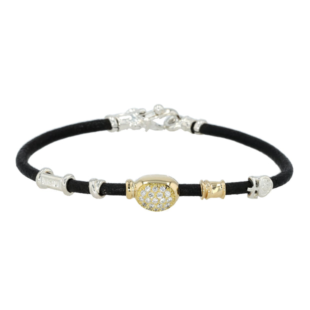 18K Yellow Gold and Silver Leather Diamond Bracelet