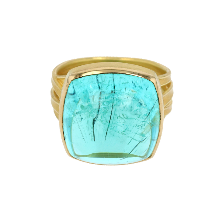 18K Yellow Gold Cushion Mozambique Paraiba Tourmaline Ring