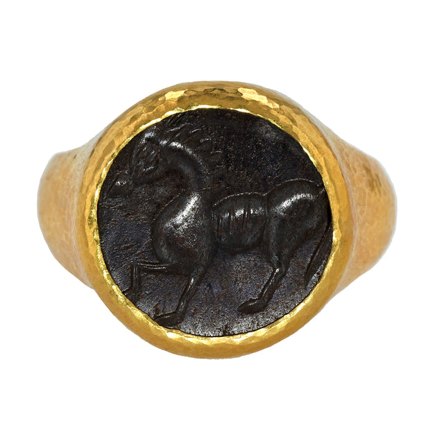 24K Yellow Gold Horse Coin Ring