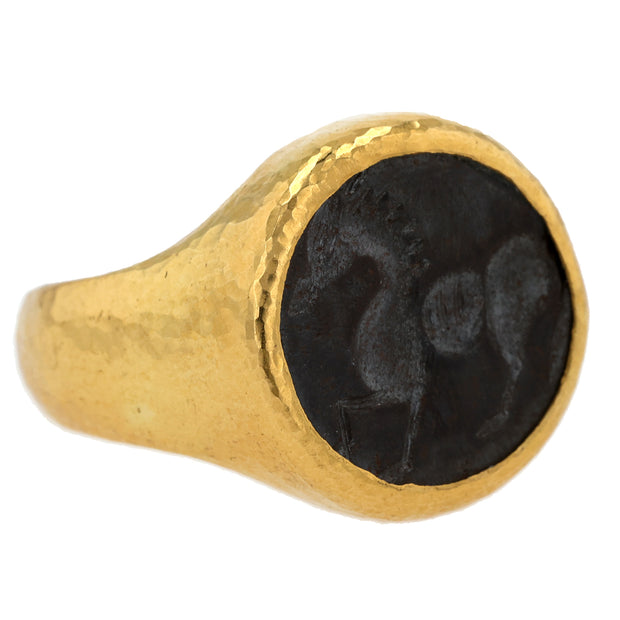 24K Yellow Gold Horse Coin Ring