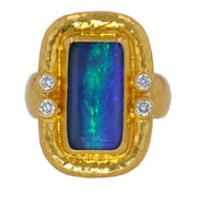 24K Yellow Gold Ethiopian Opal and Diamond Ring