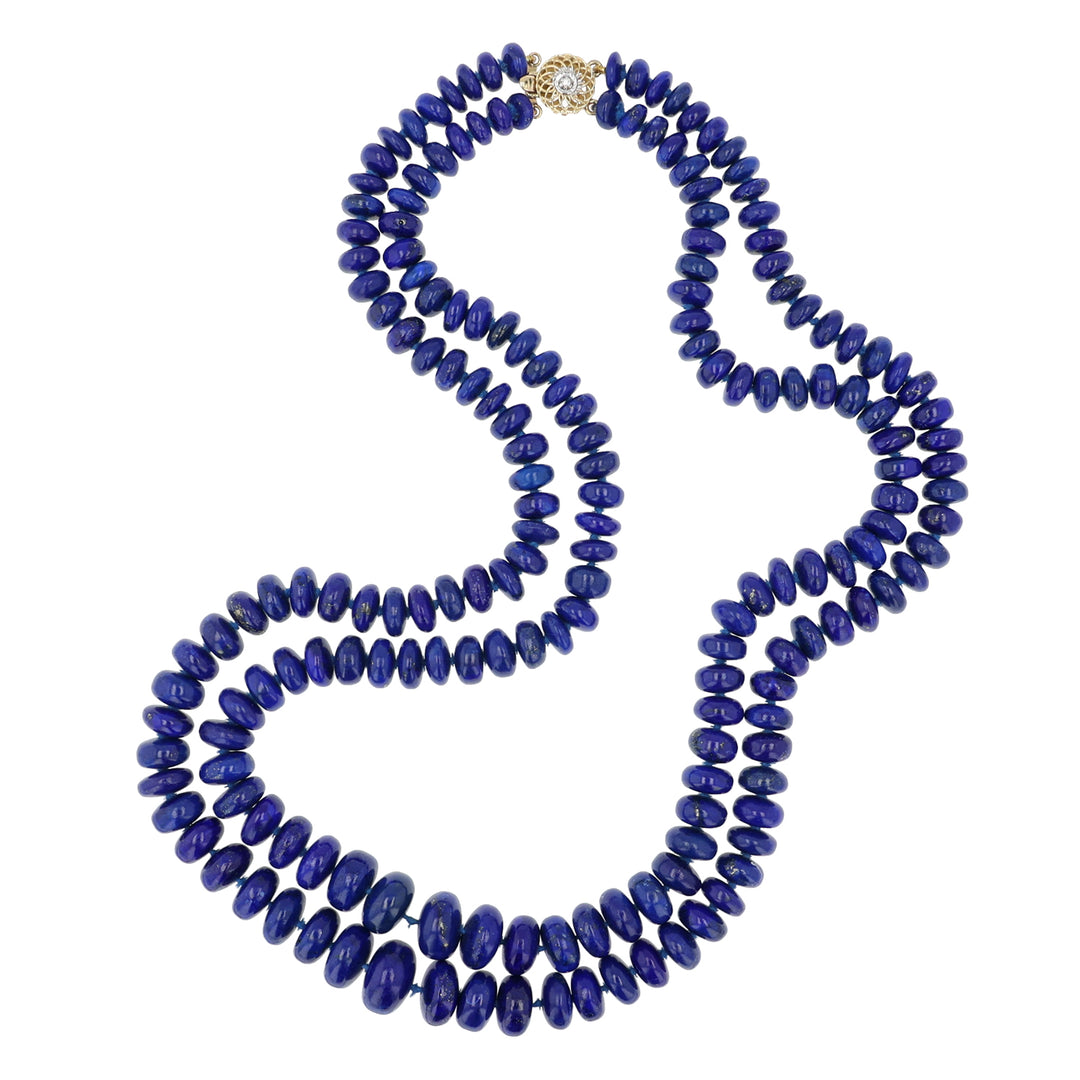 14K Yellow Gold Lapis Bead Necklace