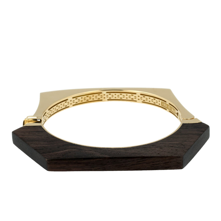 18K Yellow Gold Carved Ebony Hexagon Bangle Bracelet