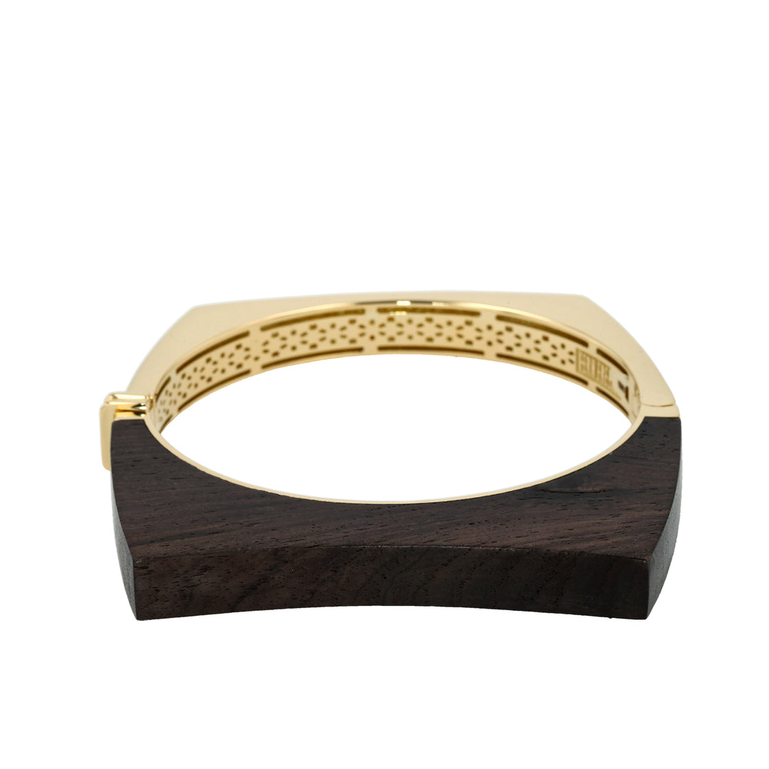 18K Yellow Gold Carved Ebony Concave Bangle Bracelet