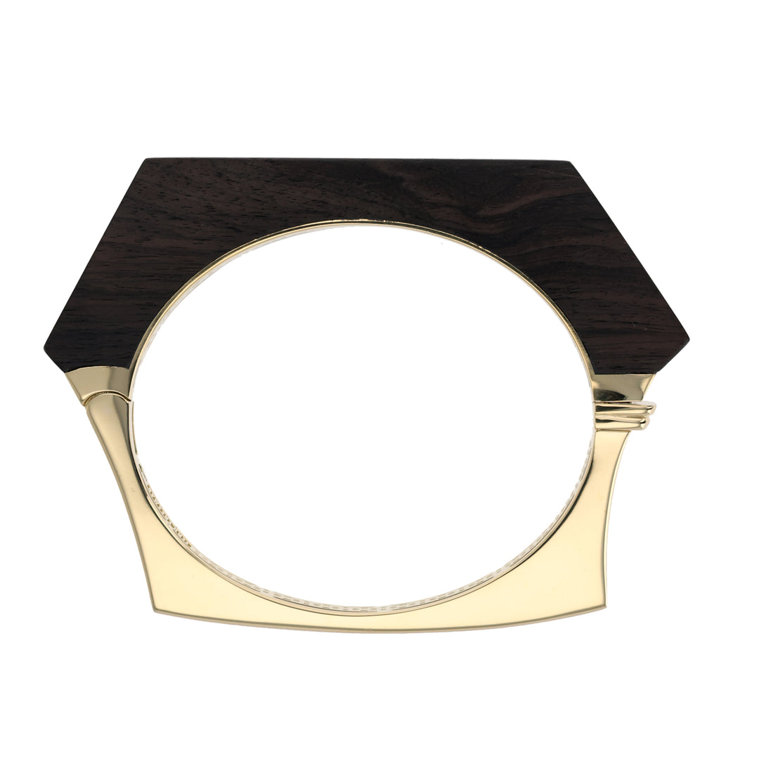 18K Yellow Gold Carved Ebony Hexagon Bangle Bracelet