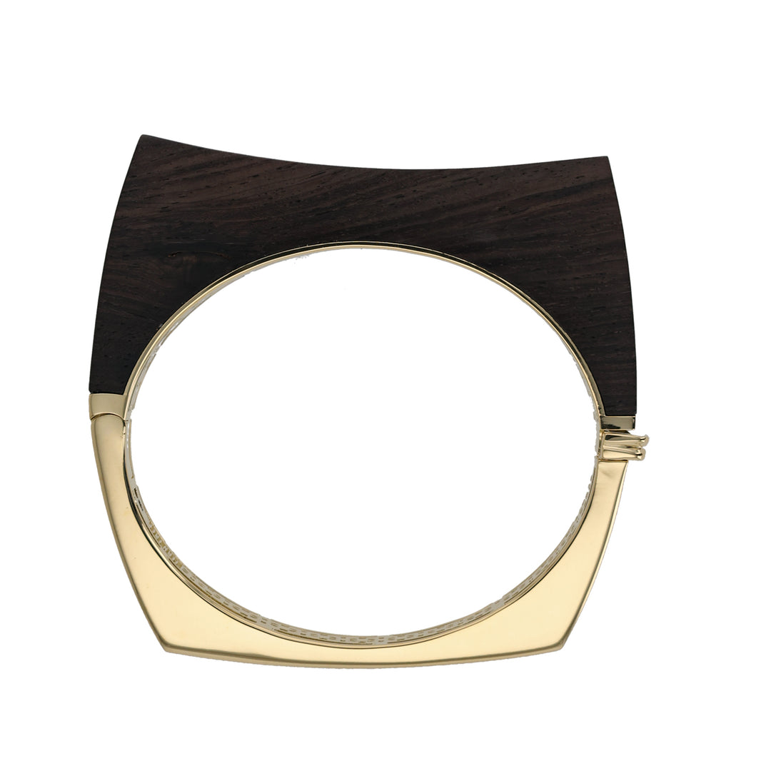 18K Yellow Gold Carved Ebony Concave Bangle Bracelet