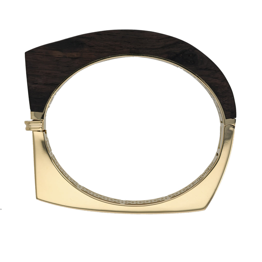 18K Yellow Gold Carved Ebony Curve Bangle Bracelet