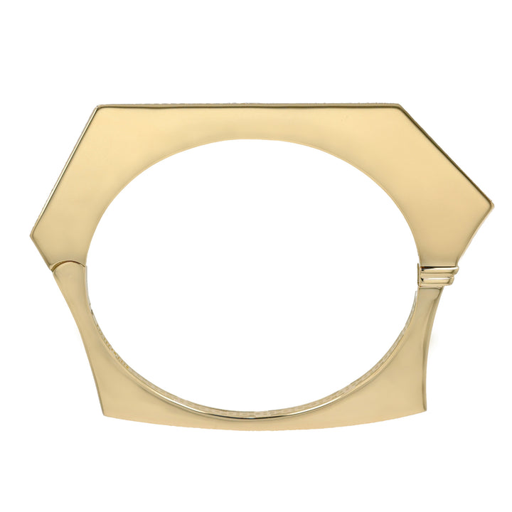 18K Yellow Gold Pavé Diamond Hexagon Bangle Bracelet