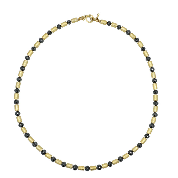 18K Yellow Gold Black Diamond Bead Necklace