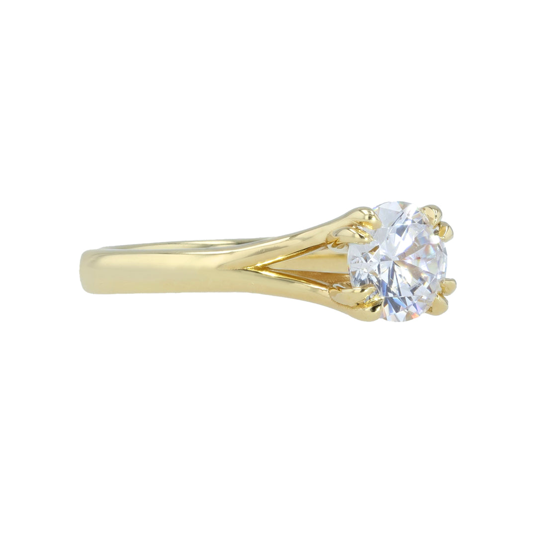 G Marie Exclusive: 18K Yellow Gold Solitaire Ring With Tulip Flower Head Side View 2