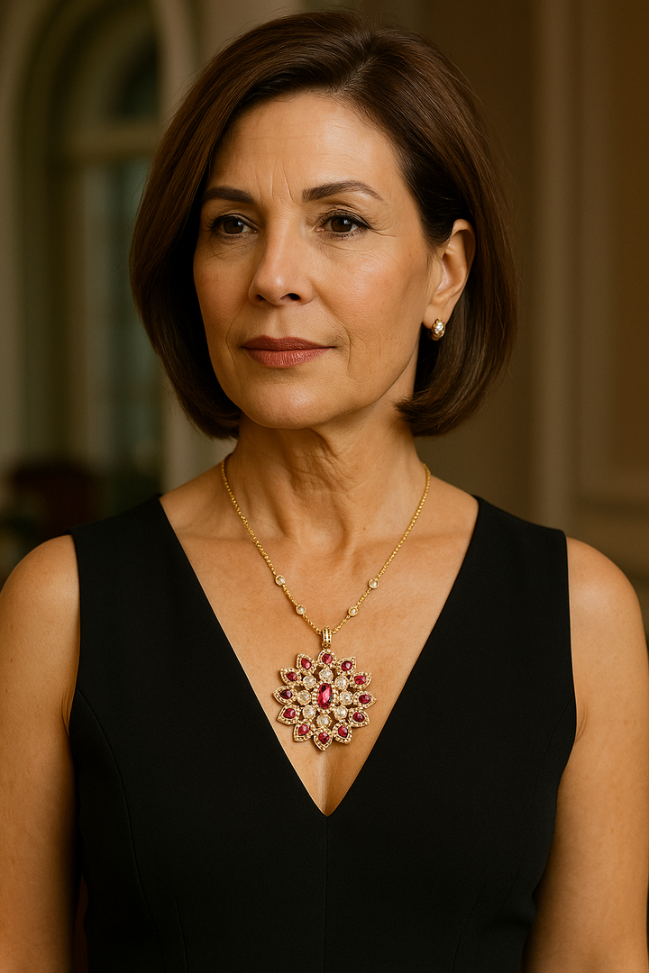 18K Yellow Gold Ruby and Diamond Flower Pendant