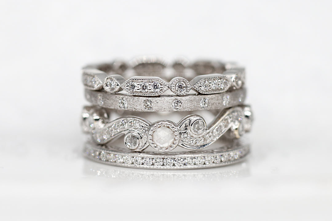 18K White Gold Deco Small White Diamond Eternity Band