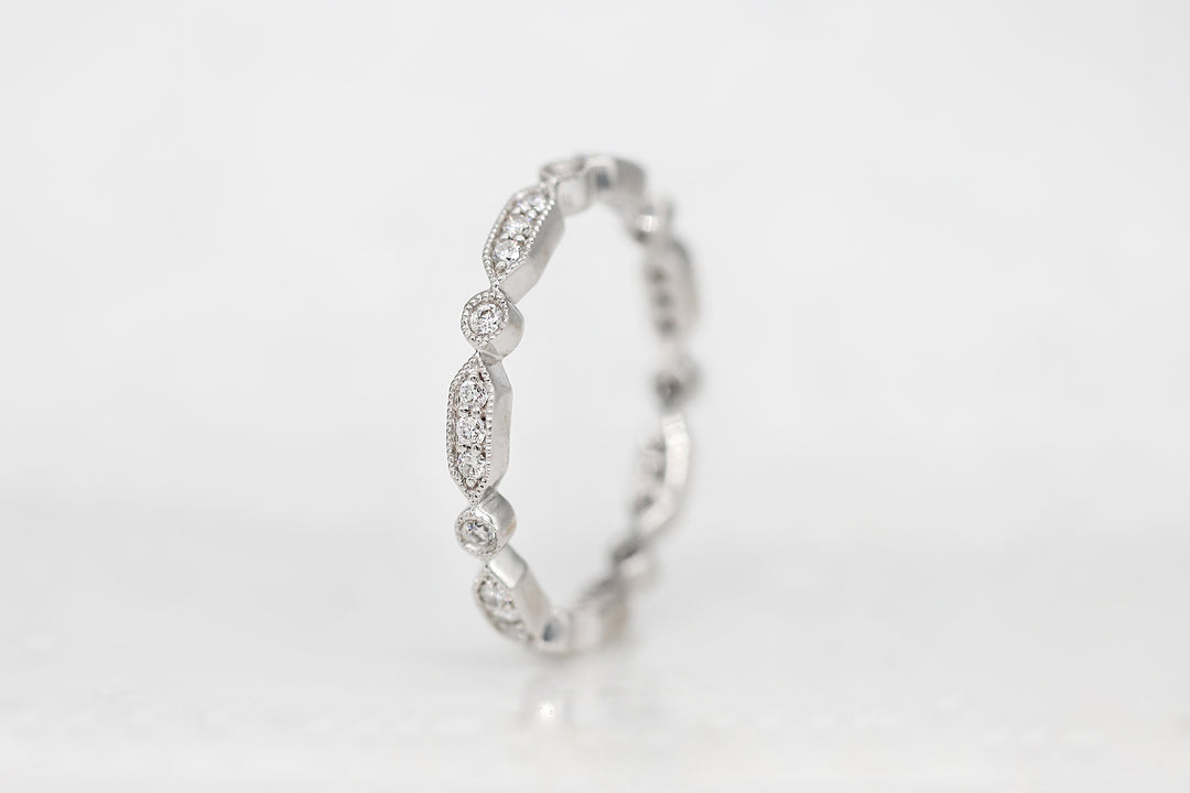 18K White Gold Deco Small White Diamond Eternity Band