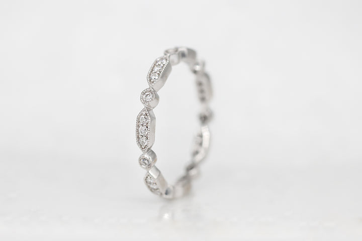 18K White Gold Deco Small White Diamond Eternity Band