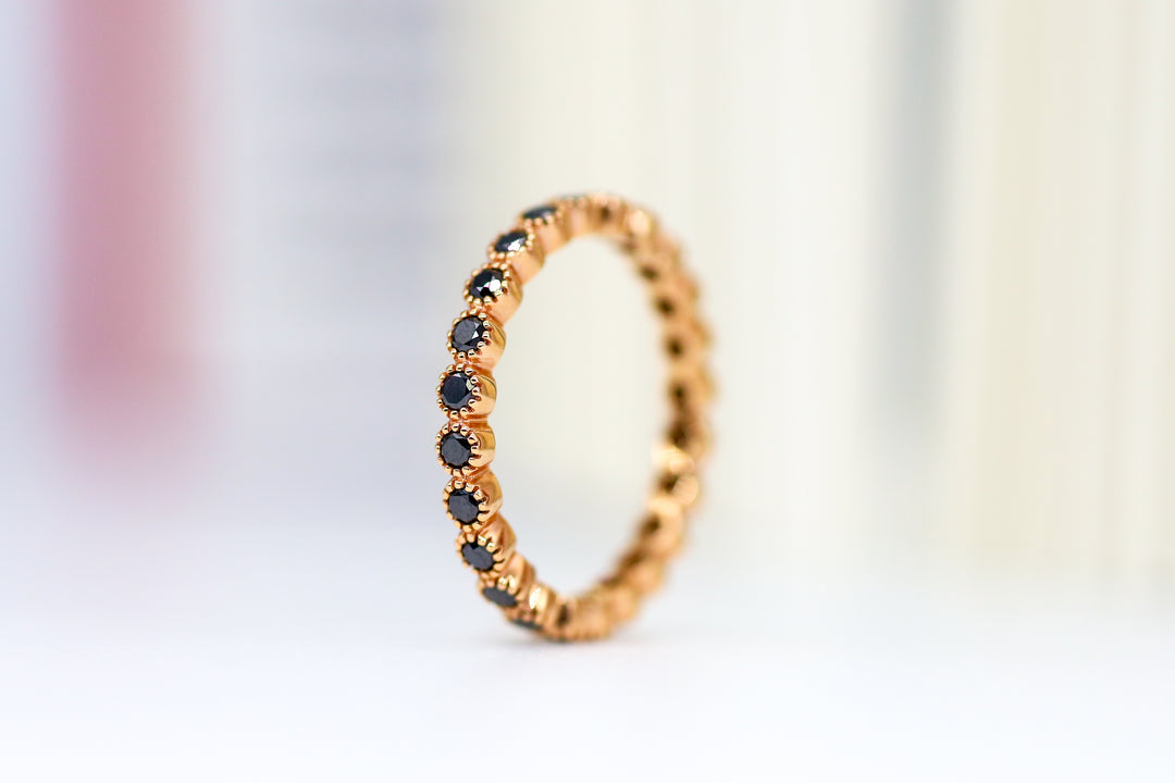 18K Rose Gold Bezel Set Black Diamond Band