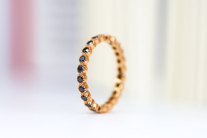 18K Rose Gold Bezel Set Black Diamond Band