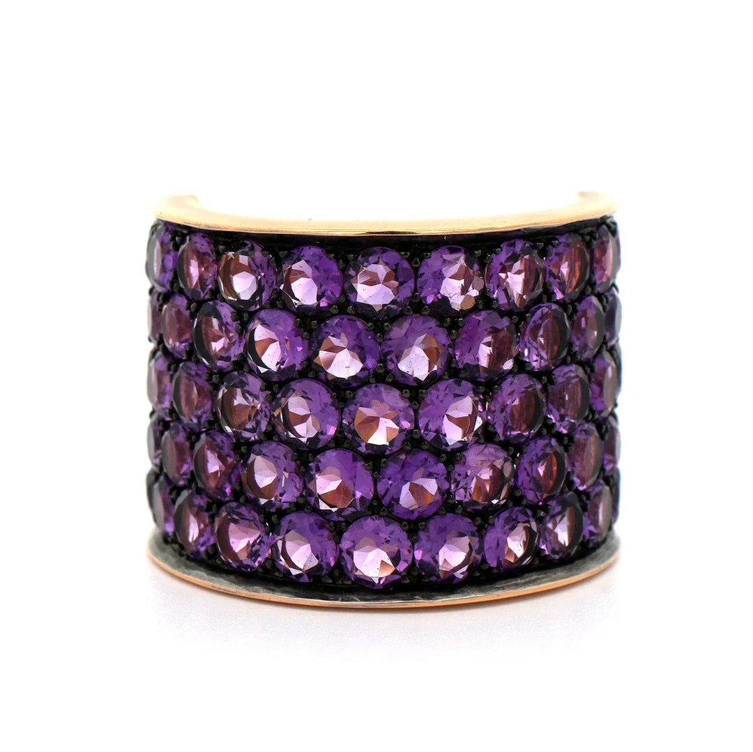 18K Rose Gold, Black Rhodium Plated & Round Amethyst Ring
