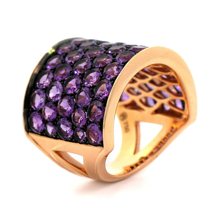 18K Rose Gold, Black Rhodium Plated & Round Amethyst Ring