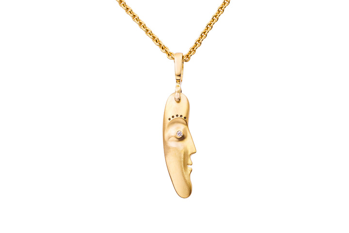 18K Yellow Gold "The Big Sleep" Double Sided Pendant with Sapphire &  Diamond