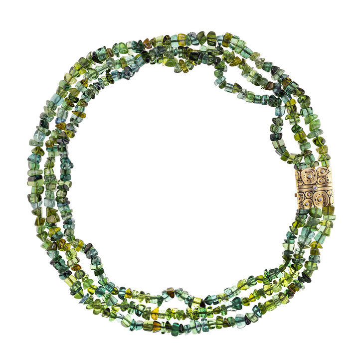 18K Yellow Gold "Lillies" Green Tourmaline Necklace