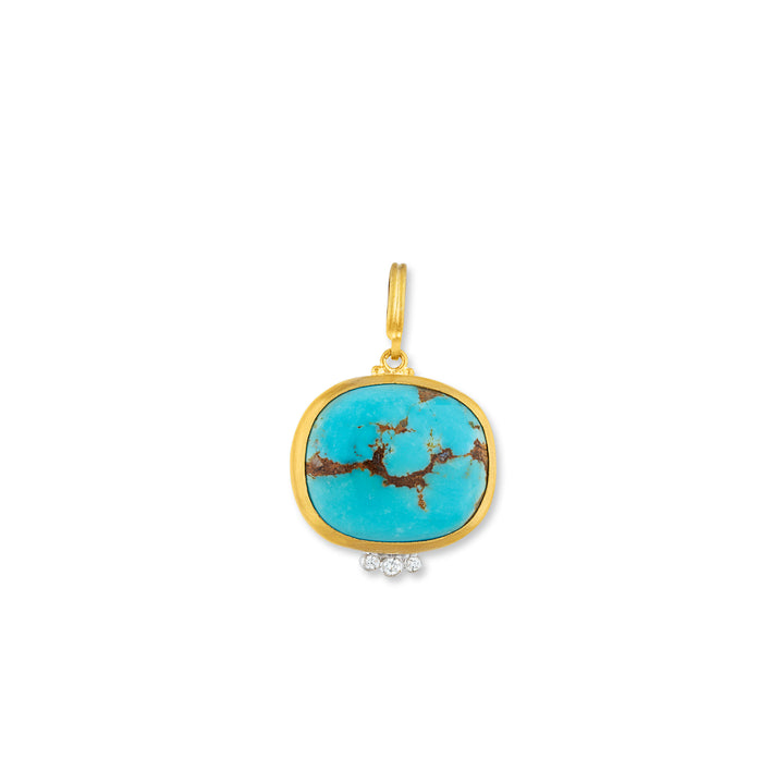 24K Yellow Gold and Sterling Silver, Kingman Turquoise and Diamond Pendant