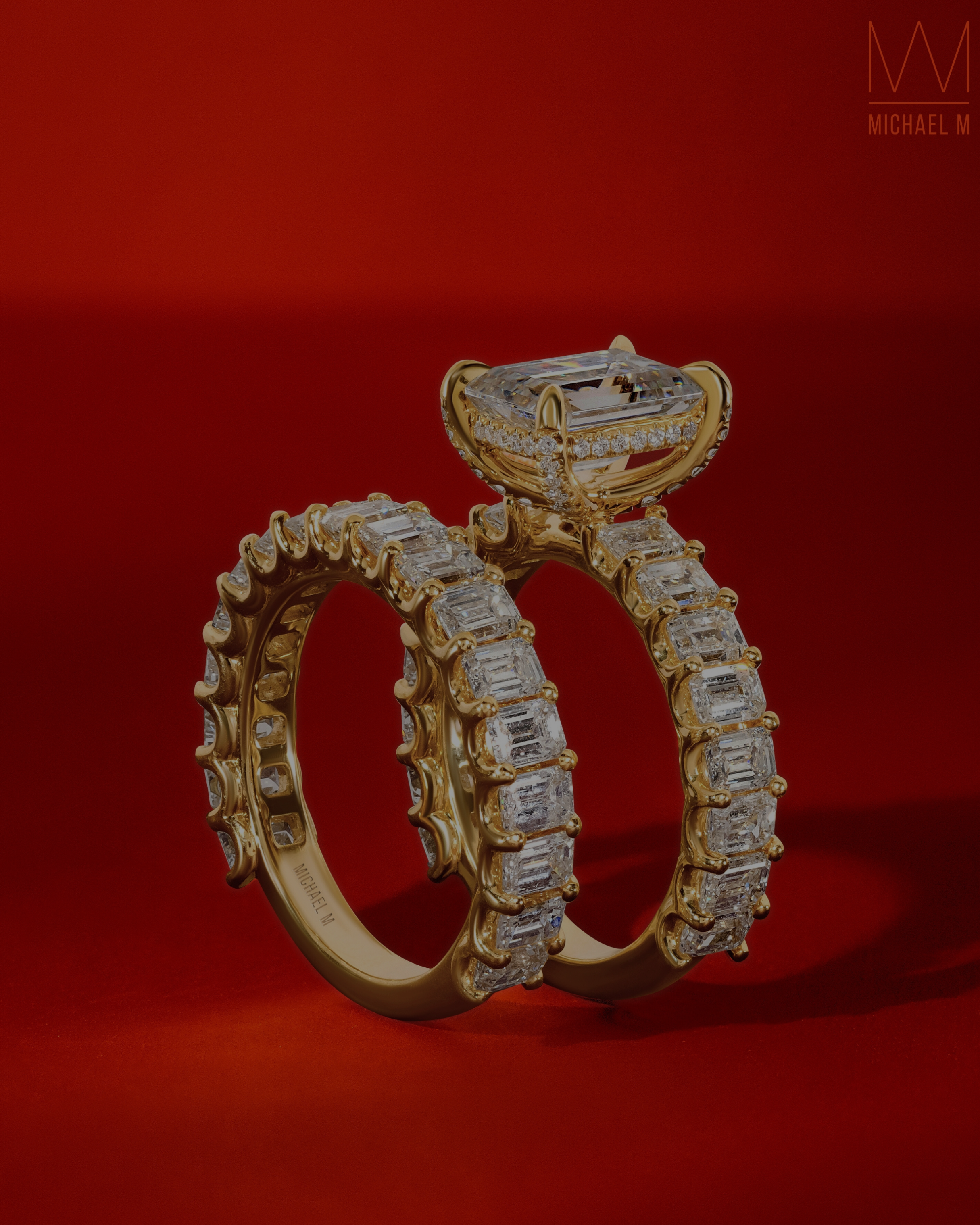 Michael M Diamond Engagement Ring and Wedding Band