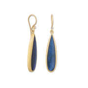 24K Gold Nightfall Pear Shaped Labradorite and Onyx Doublet Earrings with Diamonds