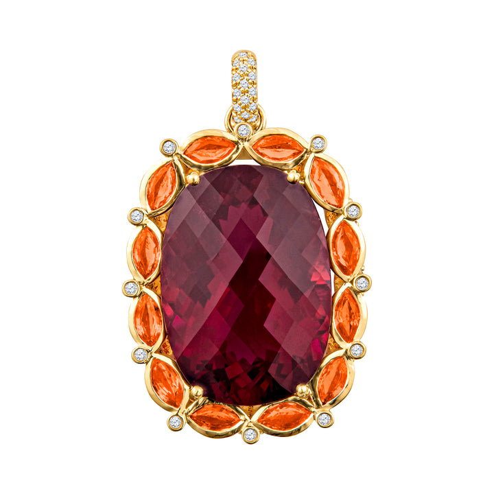 18K Yellow Gold Rubellite and Orange Sapphire Pendant