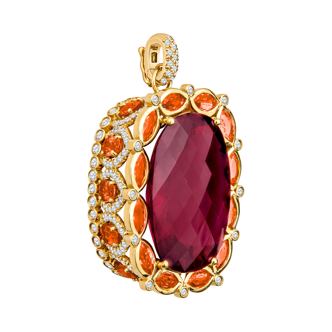 18K Yellow Gold Rubellite and Orange Sapphire Pendant
