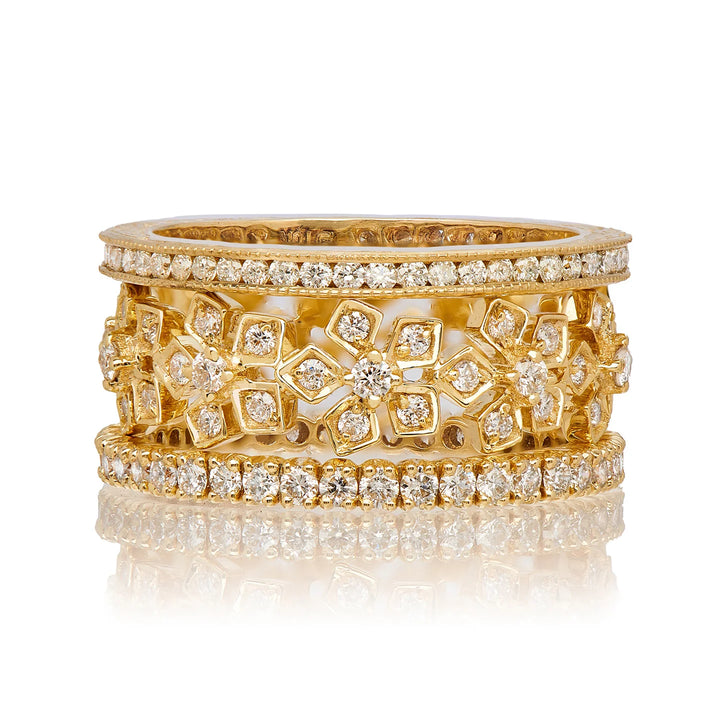 18K Yellow Gold Enchanted Garden White Diamond Eternity Band