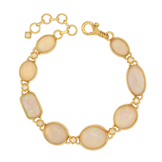 24K Yellow Gold One of a Kind Ethiopian Opal and Diamond Bracelet
