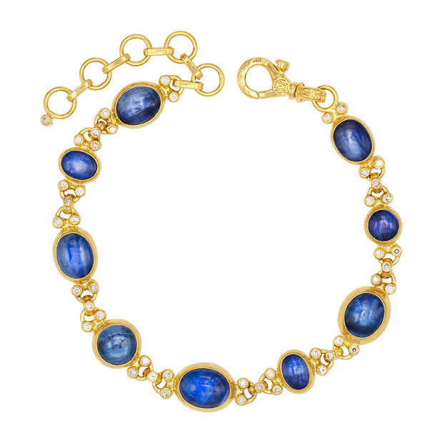 24K Yellow Gold One of a Kind Kyanite and Diamond Bracelet