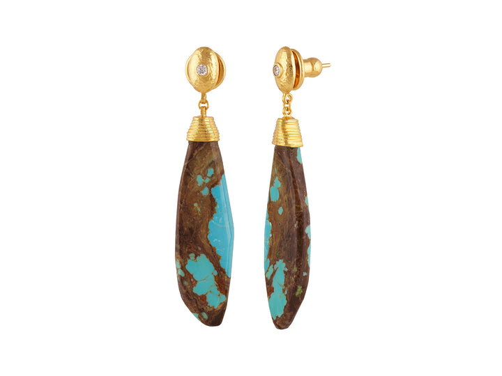 One of a Kind 24K/22K Yellow Gold & Turquoise in The Matrix (39cttw) Drop Earrings