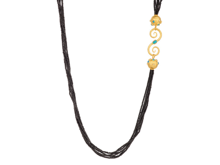 One of a Kind 24K/22K Yellow Gold  &  Black Spinel Necklace